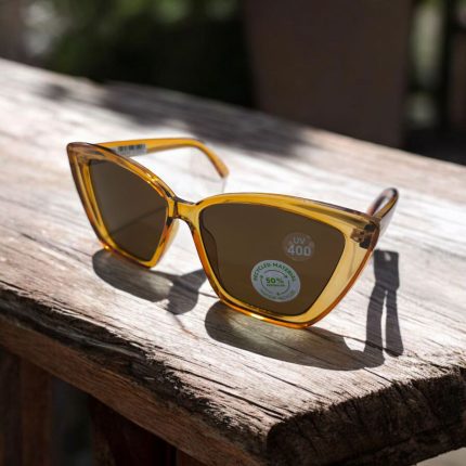 عینک افتابی فریم مربعی گربه ای نارنجی شیشه ای