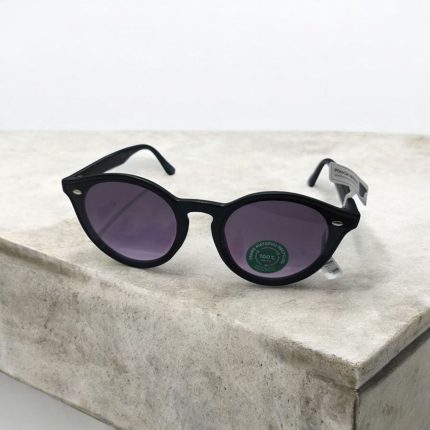 عینک آفتابی گرد رترو R 202 با فریم مشکی و عدسی بنفش و فریم بازیافتی