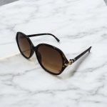 عینک آفتابی زنانه شش ضلعی H 606 فریم پلنگی و عدسی قهوه ای