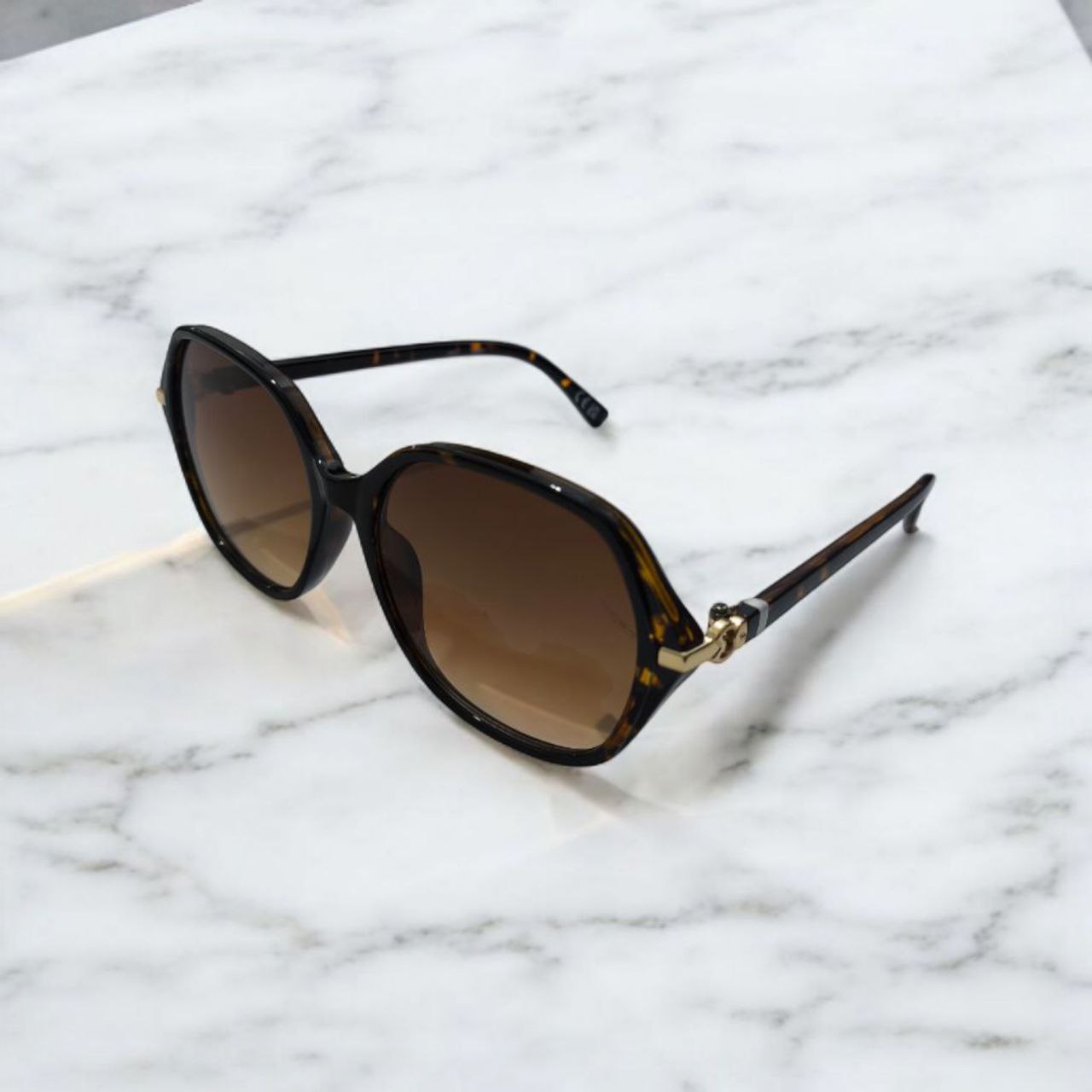 eyenake women sunglasses H606 tortoise hexagonal عینک آفتابی زنانه شش ضلعی H 606 فریم پلنگی و عدسی قهوه ای